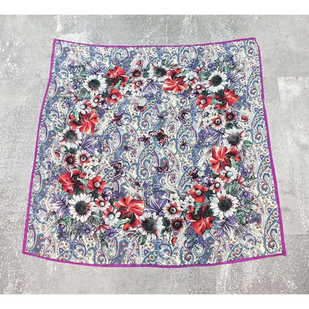 Vintage Butterfly And Bee Floral Paisley Silk Scarf - Picture 3 of 7